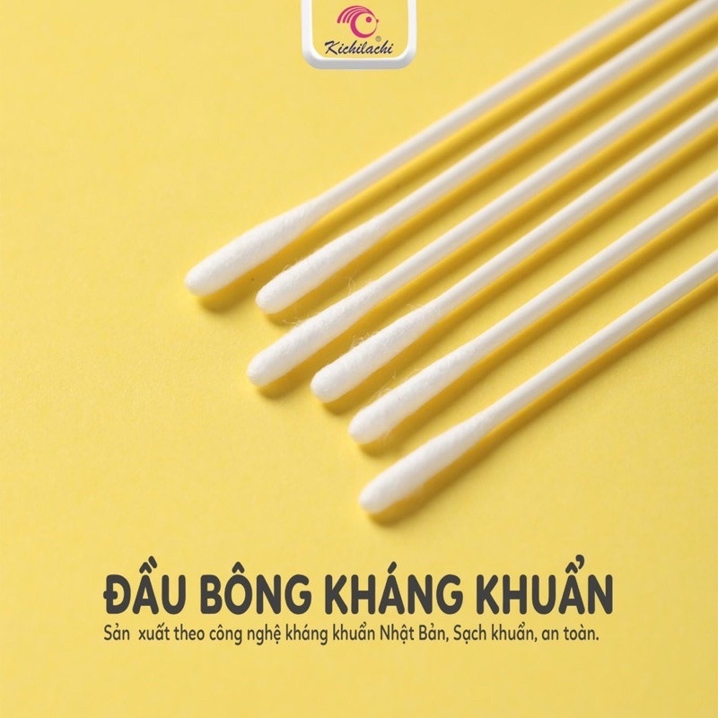 Tăm Bông Sơ Sinh Newborn Hình Hươu Kichilachi Cho Bé, Bông Tăm Tự Nhiên Kháng Khuẩn (Hộp 200 que)