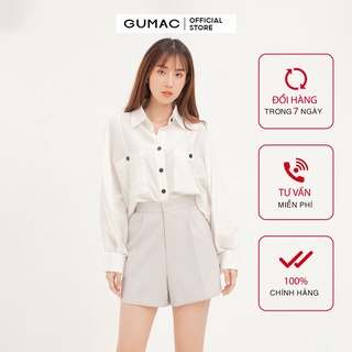 Áo sơ mi nữ túi đắp GUMAC màu trắng, thiết kế basic thanh lịch AA12115