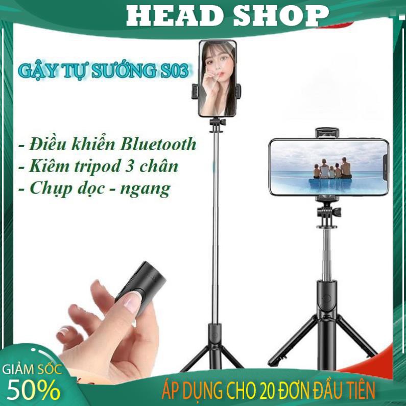 Gậy chụp ảnh tự sướng Bluetooth kiêm tripod 3 chân SELFIE Livestream S03 HEAD SHOP