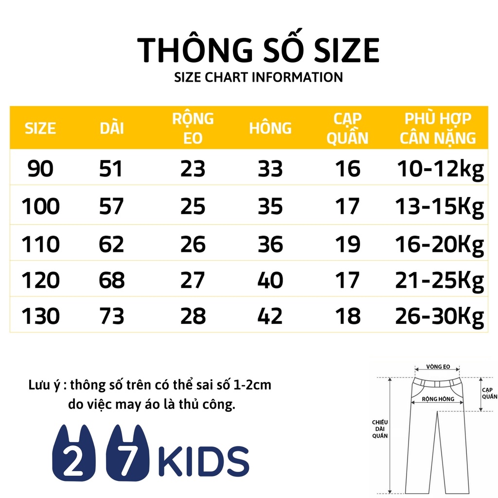 Quần jean dài bé trai 27Kids WELLKIDS bò mềm lưng chun nam cho trẻ từ 2-10 tuổi BLJE1