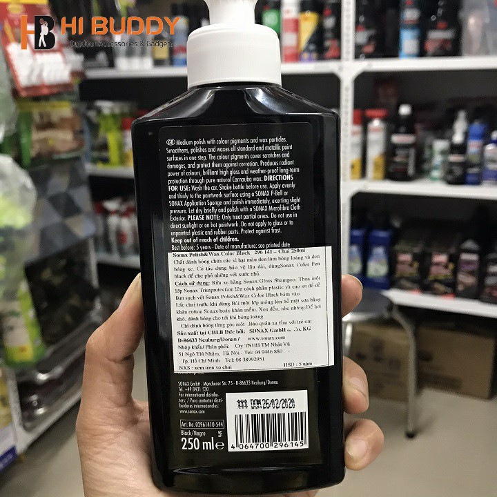 Kem đánh bóng và bảo vệ sơn xe đen Sonax polish & wax color black 250ml 296141