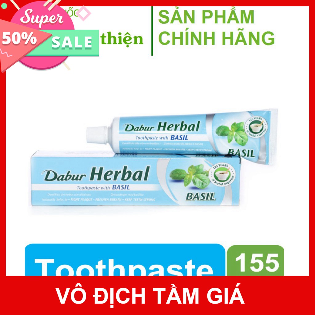 Kem đánh răng Dabur Herbal Toothpaste with Basil lá húng quế - Giúp hơi thở thơm mát, răng chắc khỏe 155g