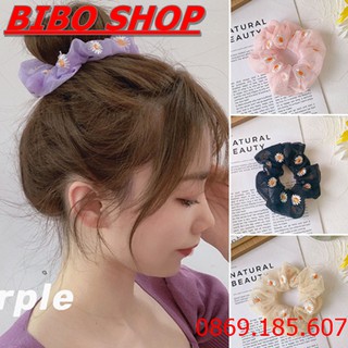 Dây Buộc Tóc Vải Hoa Cúc Thời Trang, Cột Tóc Kiểu Dáng Thời Trang Hàn Quốc Họa Tiết Hoa Cúc