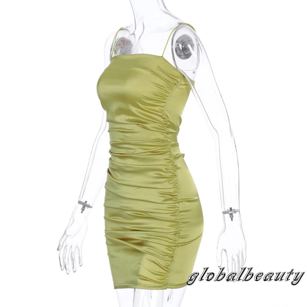 ☛✈Đầm Ôm Hai Dây Hở Lưng Màu Sắc Đơn Giản Quyến Rũ Dành Cho Nữ