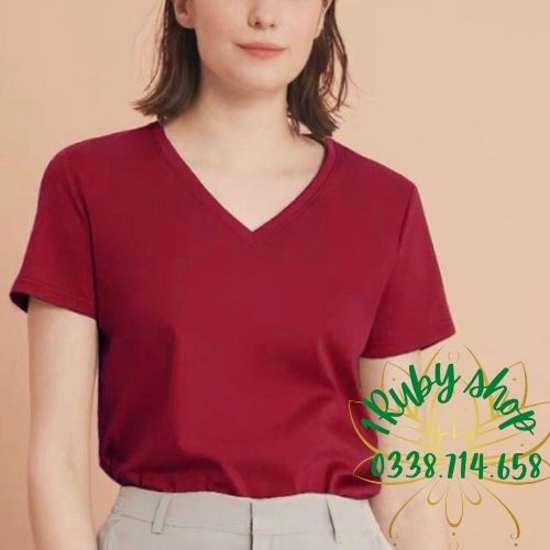 Áo Phông Nữ U-N-I-Q-L-O Cổ Tim 🍀FRRESHIP🍀Áo Thun Nữ Cotton Kháng Khuẩn Co Giãn Tốt