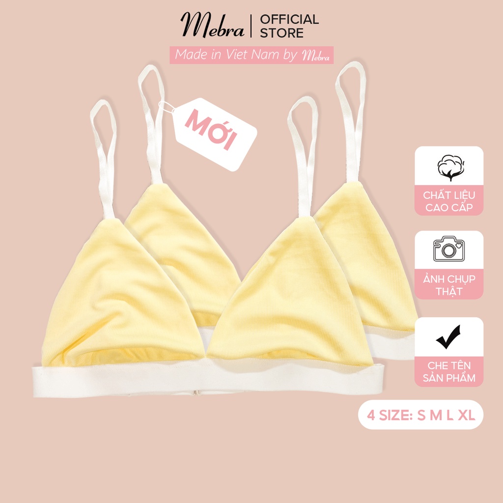 Áo lót bra cotton gân vàng tơ 2 lớp không gọng không đệm thoáng mát cao cấp có khe nhét mút Mebra A042