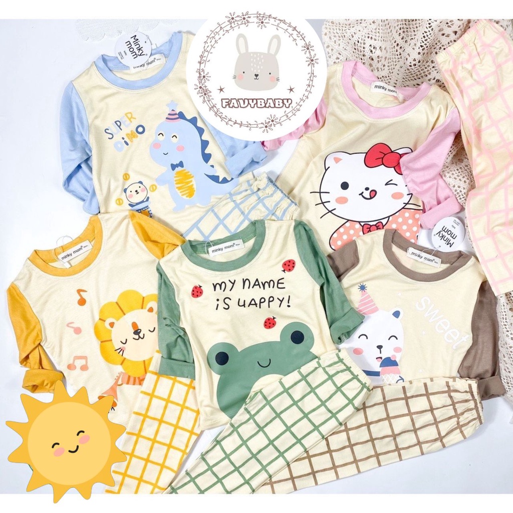 Bộ Dài Tay MINKY MOM Chính Hãng Bé Trai Bé Gái Thun Lạnh Quần Kẻ Caro Hình Động Vật Cute Bé 0 1 2 3 4 5 Tuổi - Favybaby