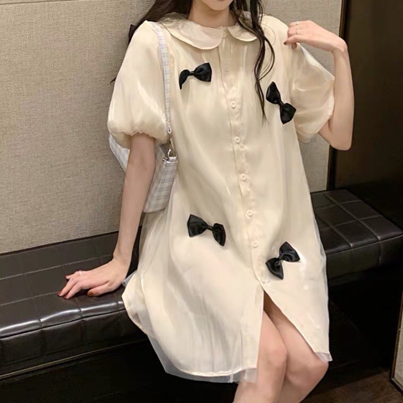 Váy cổ bánh bèo đính nơ kiểu mới 🌸