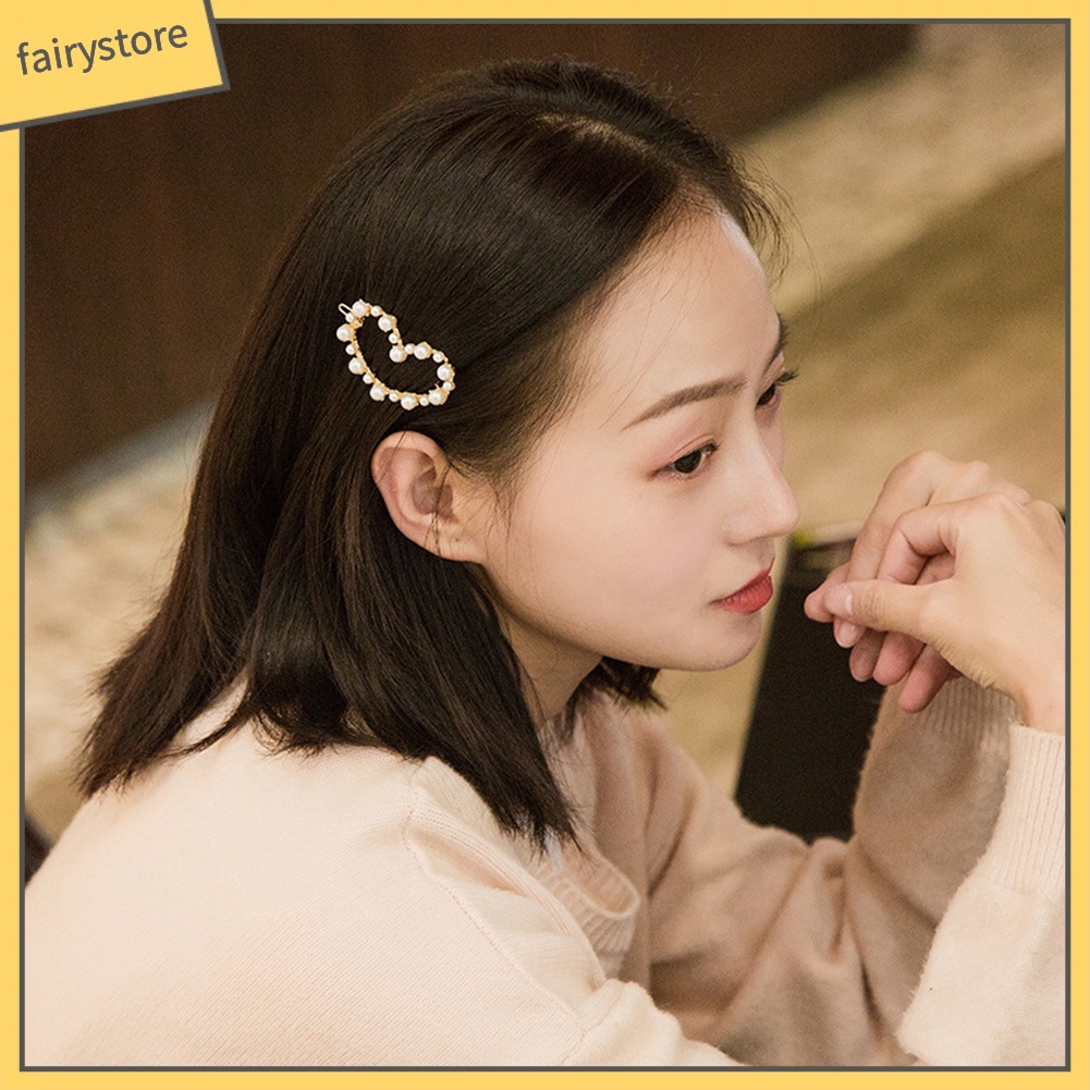 Kẹp tóc hình lá đính ngọc trai giả thanh lịch dành cho nữ