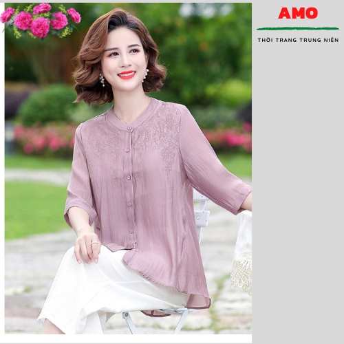 ÁO SƠ MI TRUNG NIÊN CAO CẤP sơ mi đũi thêu 2 màu