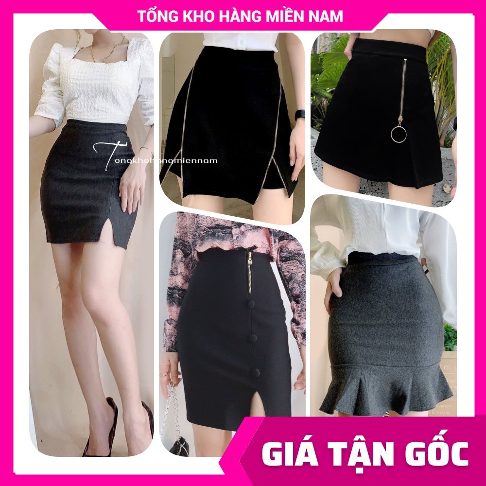 Chân váy công sở nữ 🛑 Chân váy body nữ chất thun umi cao cấp co giãn xẻ tà lưng phối kiểu nhiều màu dễ thương váy MT