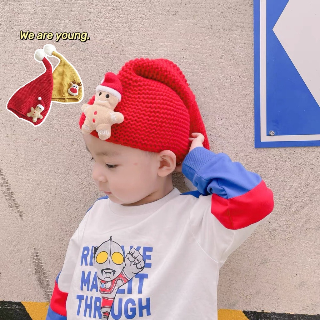 Mũ nón len chóp nhọn đính bông chủ đề noel cho bé 3-8y mimo baby ML38