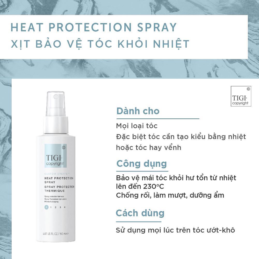 Xịt bảo vệ nhiệt, chống rối Tigi Copyright Heat Protection Spray 150ml