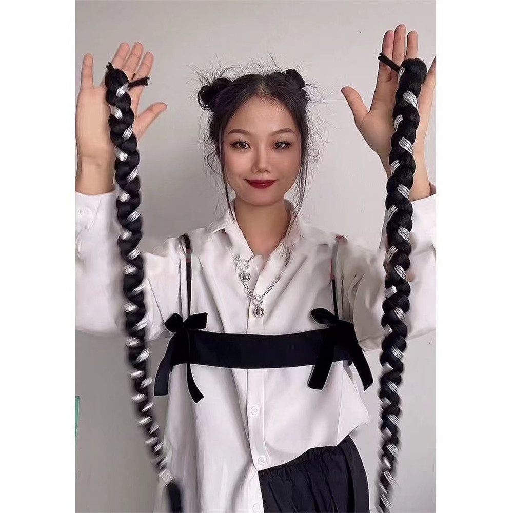 Bím Tóc Giả Bằng Sợi Tổng Hợp Màu Trắng Đen Dành Cho Nữ DIY