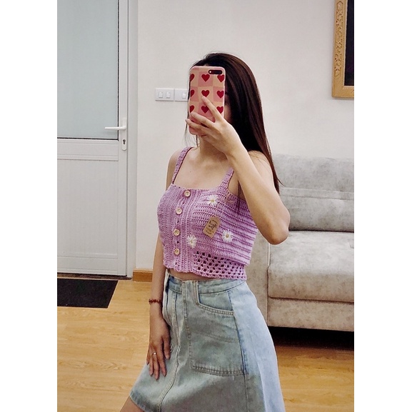 HIN Áo croptop hoa cúc handmade