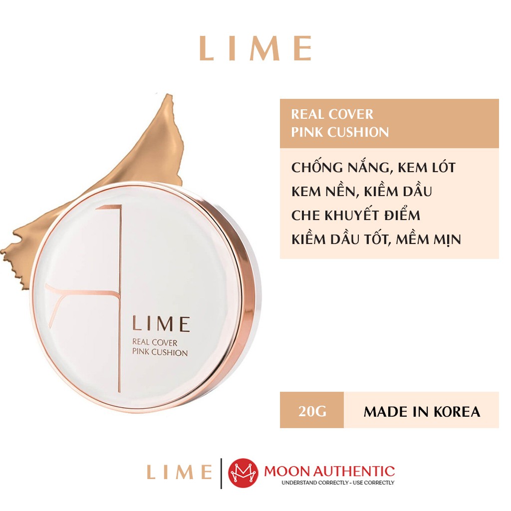 Phấn Nước Kiềm Dầu Lime Real Cover Pink Cushion Dành Cho Da Dầu Và Da hỗn Hợp, Hàn Quốc chính hãng