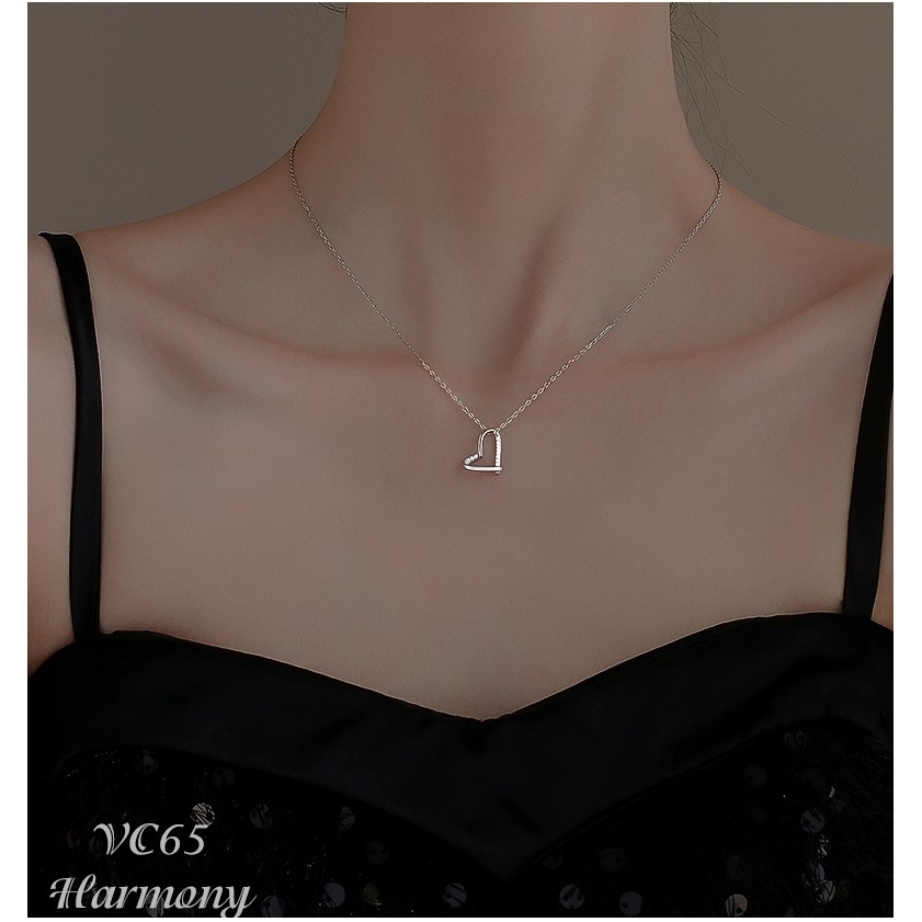 Bộ trang sức bạc mạ vàng cao cấp, khuyên tai và dây chuyền nữ Little Heart xinh xắn. nữ tính S32| TRANG SỨC BẠC HARMONY