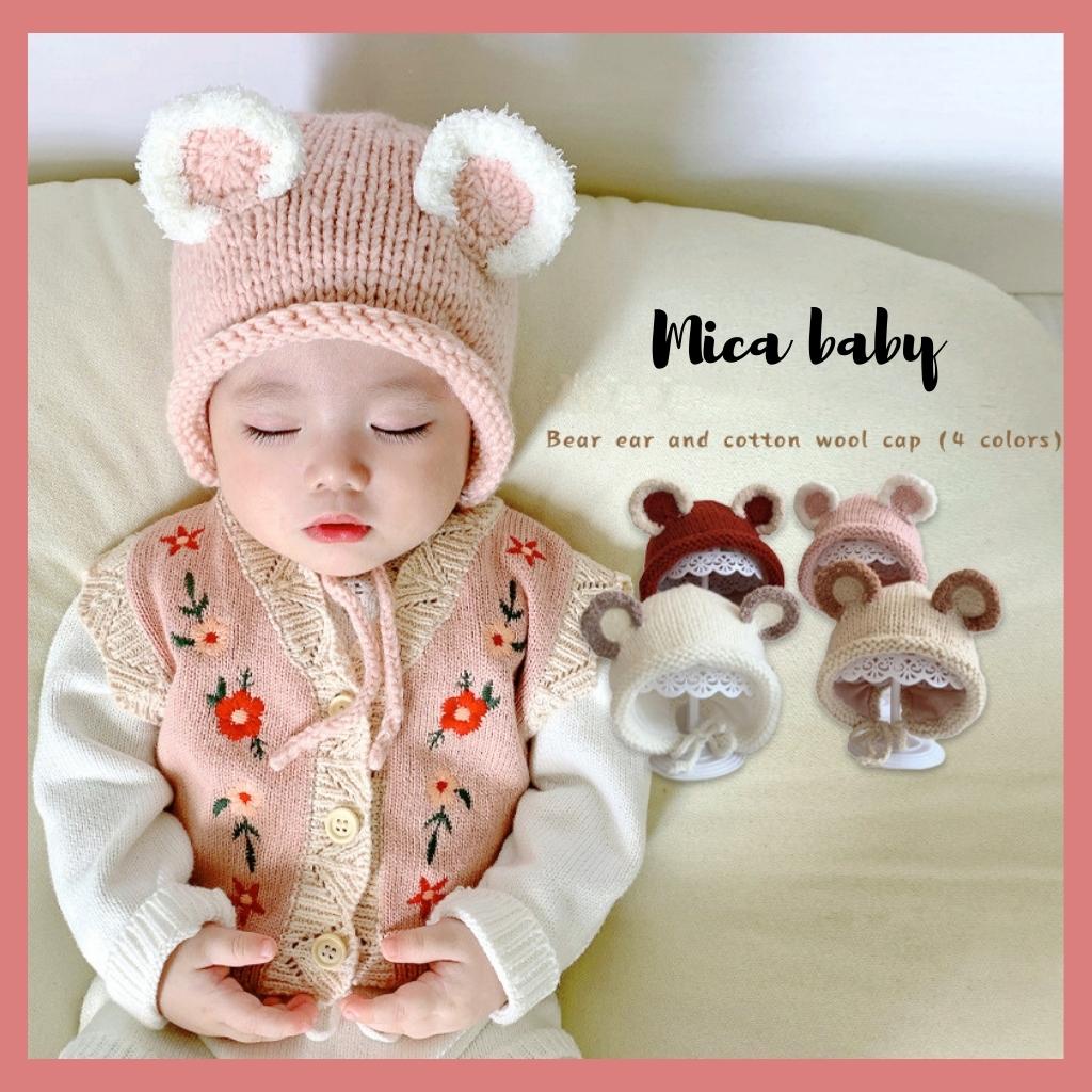Mũ nón len cho bé kiểu dáng tai chuột viền bông xù đáng yêu ML196 Mica baby