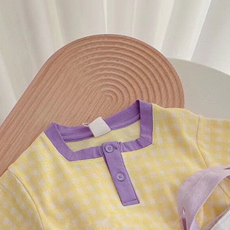 Set Áo Tay Ngắn Chất Liệu Cotton + Quần Short Màu Tím Họa Tiết In Hoa Thời Trang Theo Phong Cách Nhật Bản Cho Bé Gái