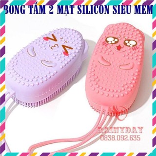 Bông tắm bọt biển silicon tạo bọt kỳ ghét cọ chà lưng tẩy tế bào da chết miếng mút 2 mặt lông siêu mềm .