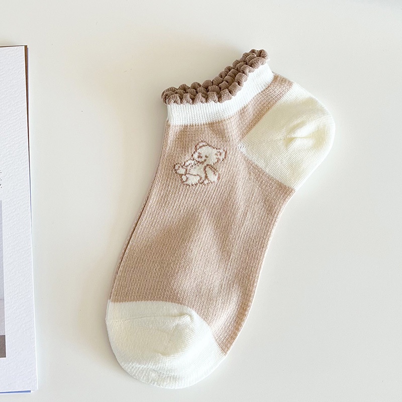 Set 5 Đôi Tất cotton Cổ Thấp In Hình Gấu Hoạt Hình Đáng Yêu Cho Nữ