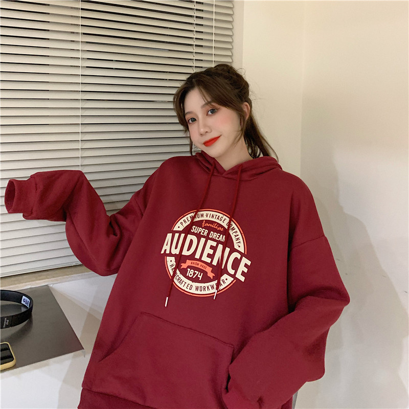 Áo hoodie dài tay dáng rộng phối nhung kiểu Vintage Hàn Quốc thời trang mùa đông 2020 cho các cặp đôi 68150