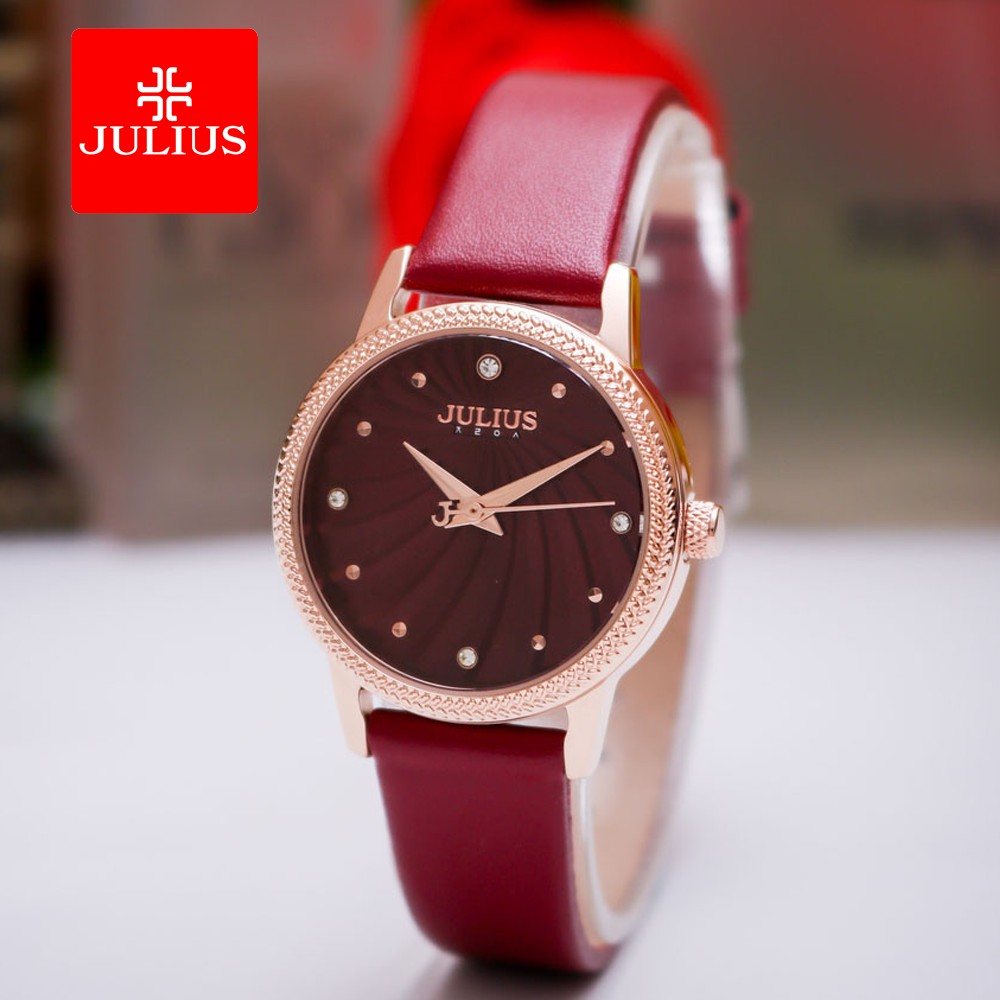 Đồng hồ nữ Julius JA-1219 dây da đỏ | Julius Official