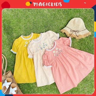 Váy babydoll trẻ em viền ren thêu hoa điệu đà cho bé gái từ 12-23kg