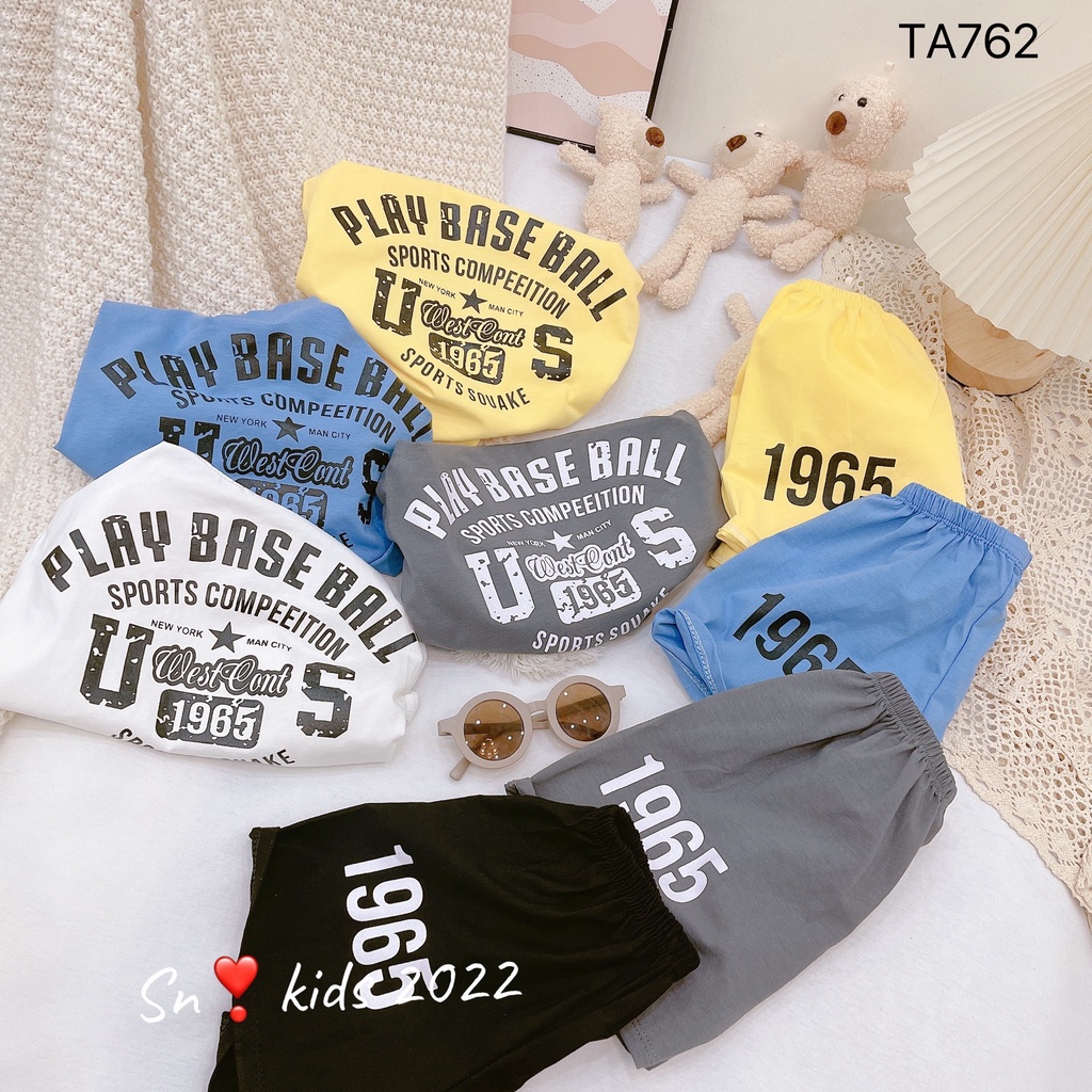 Bộ sát nách, bộ ba lỗ bé trai 1965 PLAY BASE BALL năng động, chất thun cotton mềm mát size từ 22 đến 35 kg