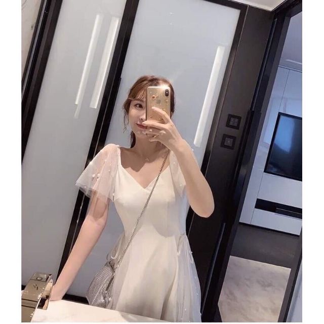 Đầm trắng xòe dự tiệc nữ công chúa phối ren cực phẩm | BigBuy360 - bigbuy360.vn