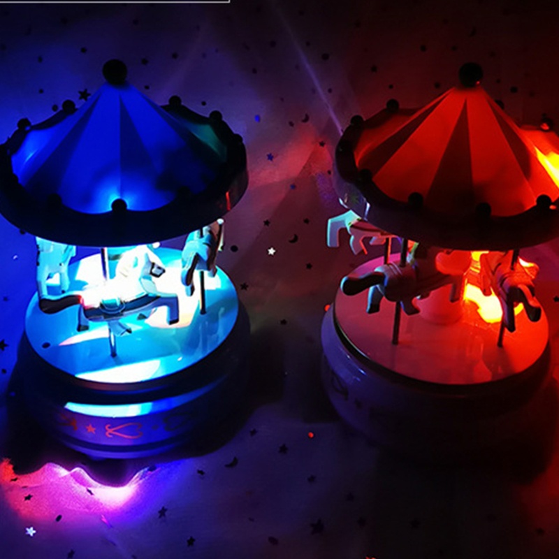 Hộp nhạc hình vòng quay ngựa gỗ có đèn LED công chúa chạy bằng pin dùng để trang trí nhà cửa cho trẻ em và người lớn