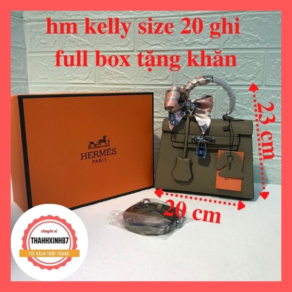 Túi hm kelly size 20 dáng cao da lì full box kèm khăn lụa