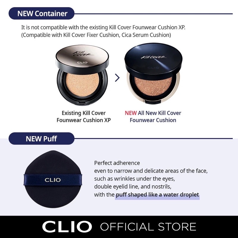 PHẤN NƯỚC CLIO KILL COVER FOUNWEAR XP/ ALL NEW/ GLOW/ NUDISM VELVETWEAR CUSHION XP SPF 50+PA+++