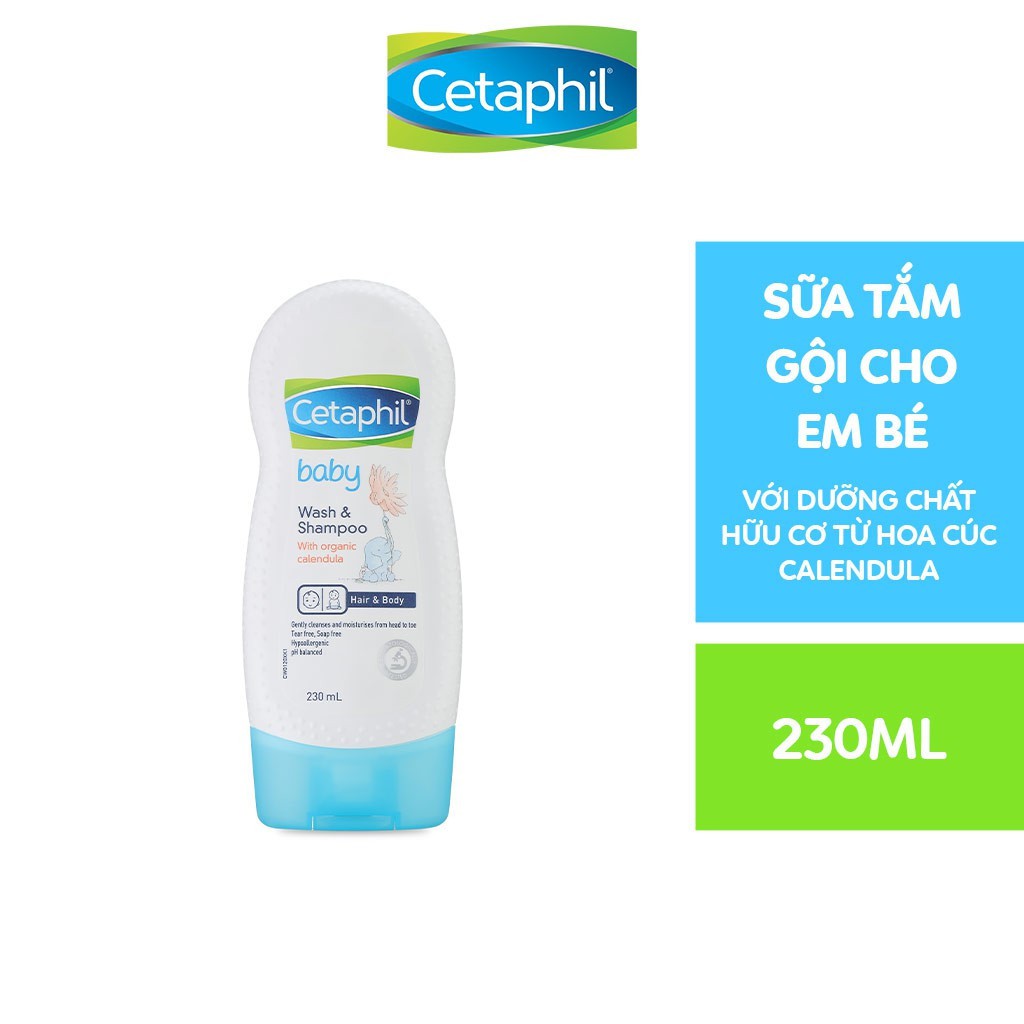 Sữa tắm gội cho bé tinh chất hoa cúc Cetaphil Baby Wash And Shampoo With Organic Celendula Hair &amp; Body 230ml