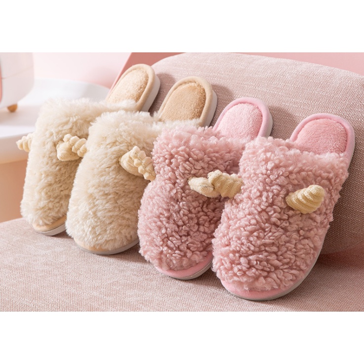 Dép Bông Đi Trong Nhà Đế Cao Su Chống Trơn Mẫu Sừng Trâu Xinh Xắn - D67 - D43