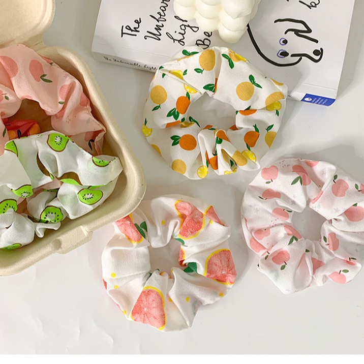 Scrunchies Cột Tóc Vải Trái Cây Tropical Summer Hot Trend