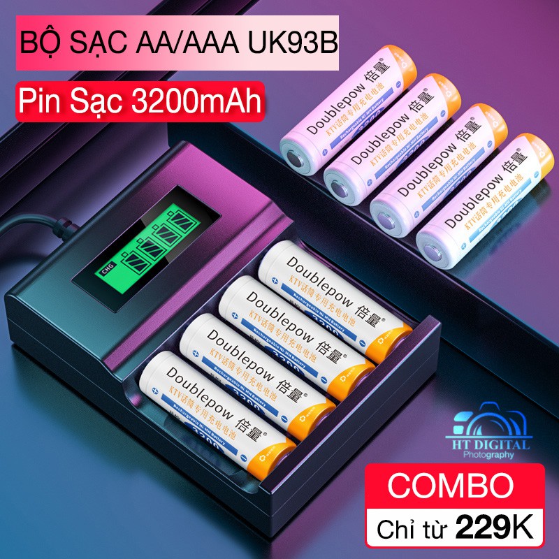 Bộ Pin Sạc AA / AAA Doublepow (Hàng Chính Hãng) Pin sạc micro, đồng hồ, remote, chơi trẻ em