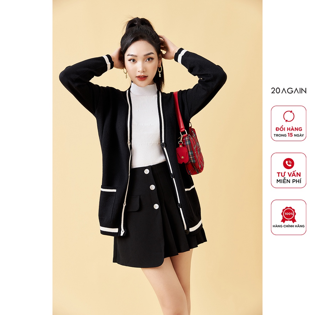 [Mã WABRAG99 giảm 10% đơn 99K] Áo cardigan nữ dài tay phối viền 20AGAIN, chất len cao cấp, mịn, co giãn tốt KLA0082