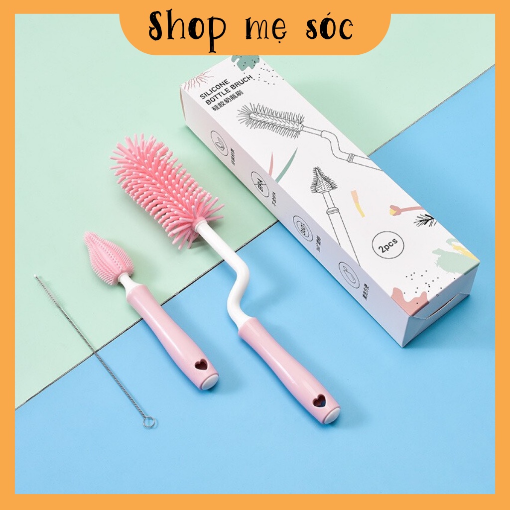 Bộ Cọ Rửa Bình Sữa Silicon Cao Cấp 3 Chi Tiết / Xoay 360 độ mesocshop