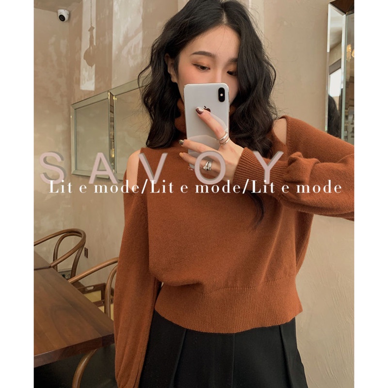 Áo len cổ lọ hở vai thiết kế mới thời trang thu đông dành cho nữ