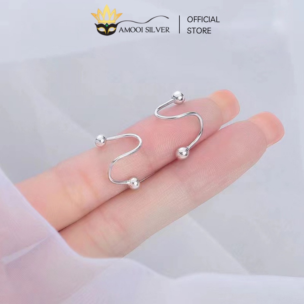Bông Tai Bạc S925 Mẫu Unisex Bi Xoắn Chui Vặn - Amooi Silver AB134