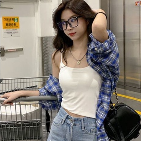 Áo sơ mi ZHELIHANGFEI dáng rộng cổ polo họa tiết kẻ sọc caro phong cách Mỹ thời trang dễ phối đồ