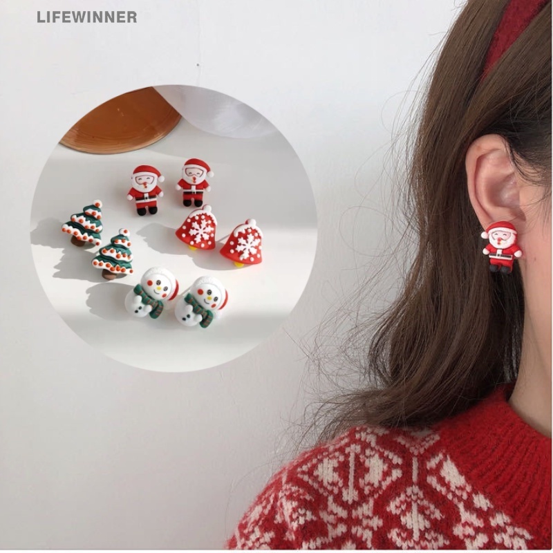 1 đôi bông tai resin hình chiếc lá và tuần lộc hoạt hình phong cách giáng sinh cho nữ