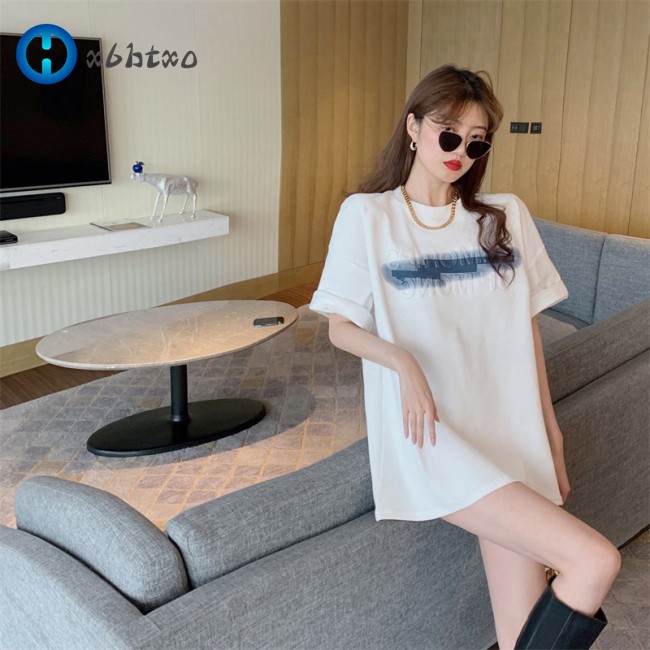 esf Women  T-shirt Three-dimensional Foaming Printing White Top Mid-length Loose Short-sleeved Shirt