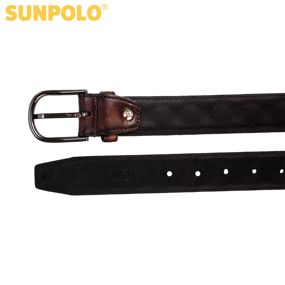 Thắt lưng nam da bò SUNPOLO Khóa xỏ kim Nâu - BSMK39