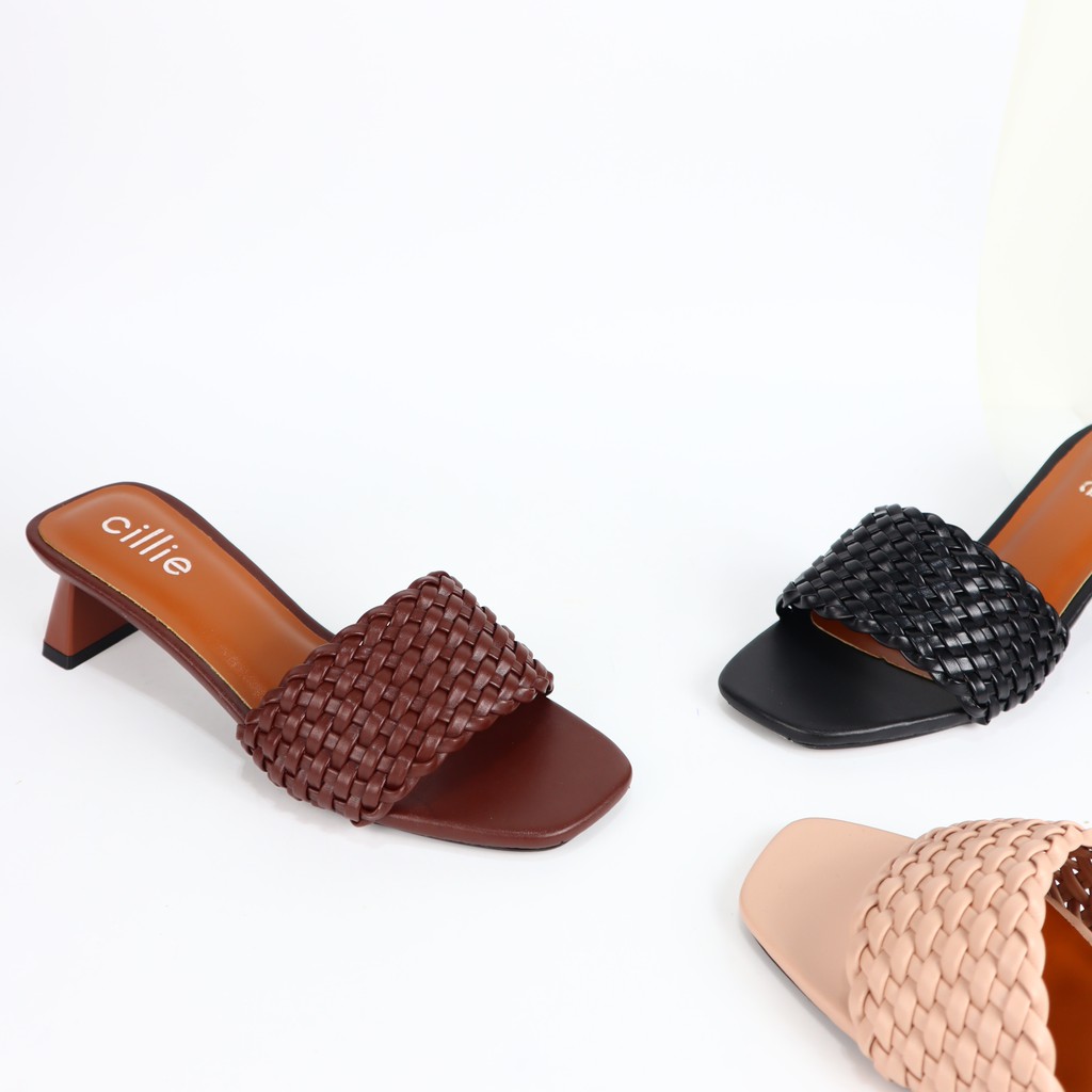 Guốc nữ quai ngang cao cấp quai đan bím hot trend gót độc lạ cao 5cm mang đi làm đi chơi Cillie 1177