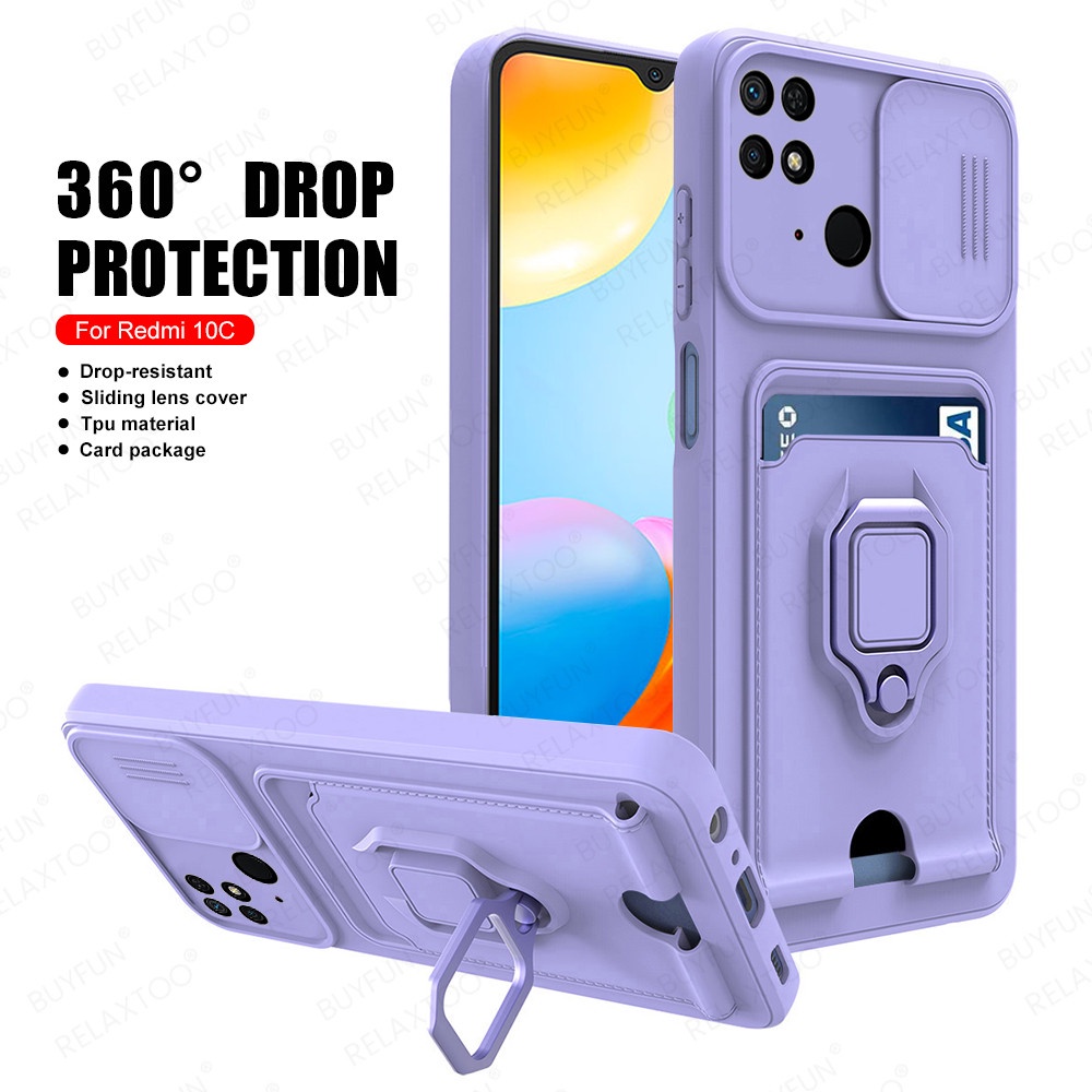 For Xiaomi Redme 10C Case Plus Camera Silicone Coque Redmi10C Redmy 10 C 6.71" Car Magnetic Holder Stand Card Wallet Back Cover