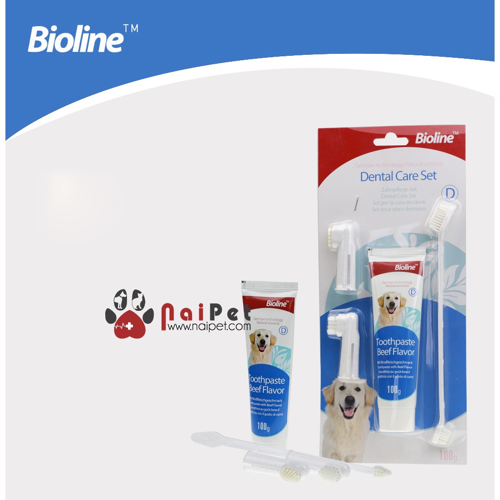 Bộ Đánh Răng Kem Đánh Răng Bàn Chải Đánh Răng Chó Mèo Dental Care Set Bioline 100g