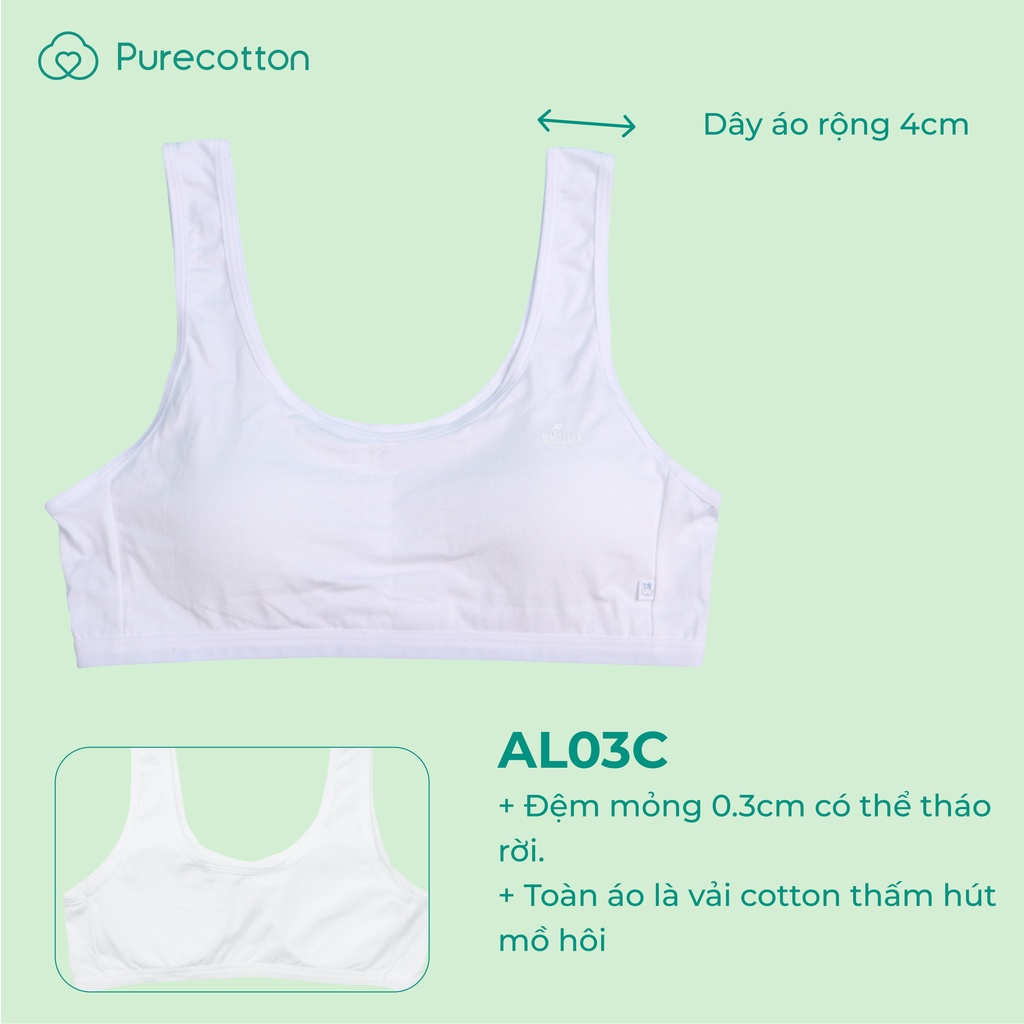 Áo lót học sinh Purecotton BIGSIZE 60-88kg cho bé gái chất cotton cao cấp dáng áo chui đầu có đệm mỏng PC011