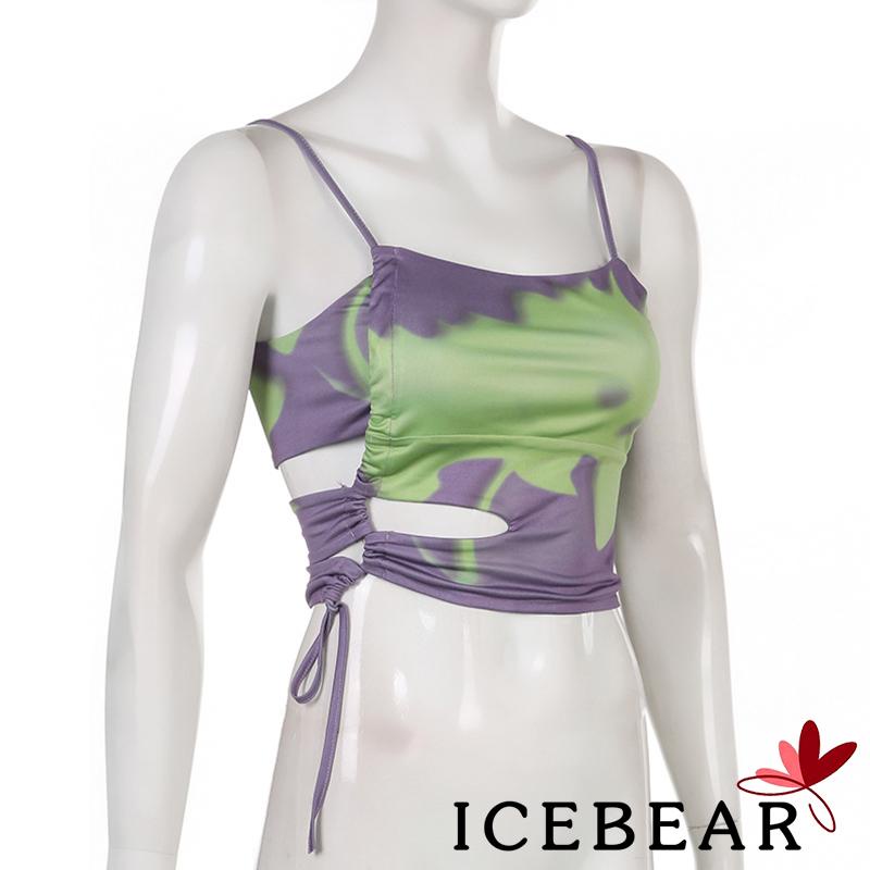 Áo Tank Top Hai Dây Màu Nhuộm Dáng Ôm Ngắn Phối Dây Rút Gợi Cảm Cho Bạn Gái